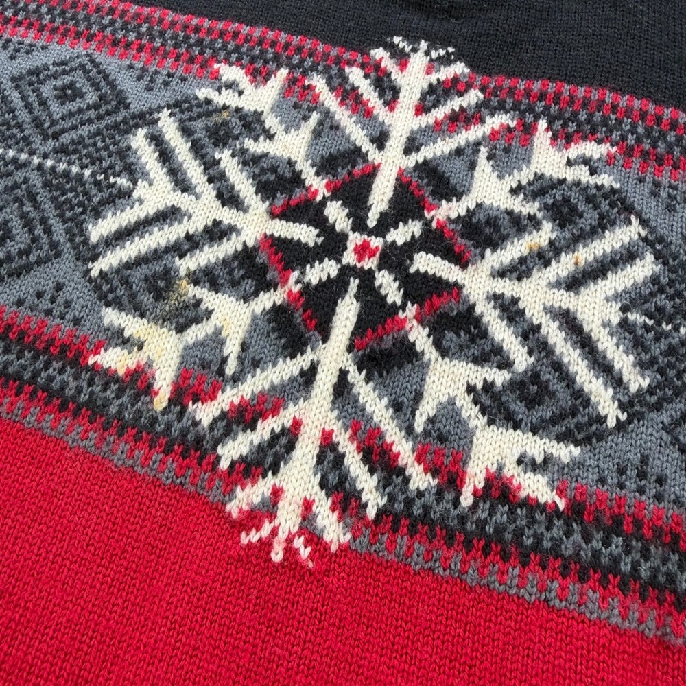 Eddie Bauer Sport Mens Medium Red Black 100% Merino Wool Snowflake Sweater - Picture 5 of 14